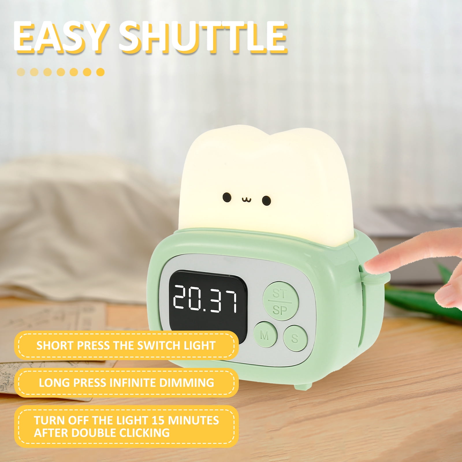 Cute Kids Alarm Clock Dimmable Digital Clock with Night Light Rechargeable Sleep Training Clock Wake Up Alarm Clocks Portable Alarm Clock Timer Clock Bedside Clock Light for Home Exercise Bedroom