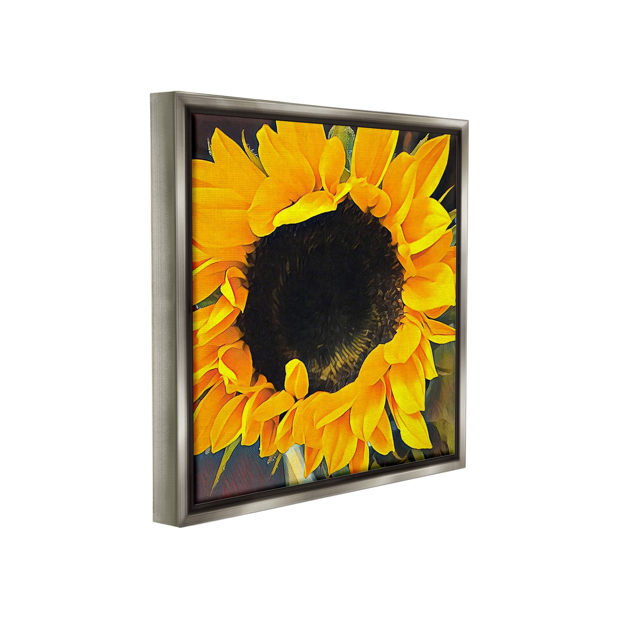 Stupell Industries Vivid Yellow Sunflower Botanical & Floral Painting Gray Floater Framed Canvas Art Print Wall Art, 18 x 18