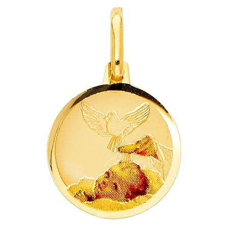 14k Tri-Color Gold Holy Baptism Medallion Pendant Jesus Catholic Charm Jewelry Female Unisex