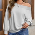 thumbnail image 3 of Women Off Shoulder Sweatshirt Long Sleeve Loose Fit Pullover Top Casual Fall Fashion Streetwear Oversized Sweater, 3 of 6
