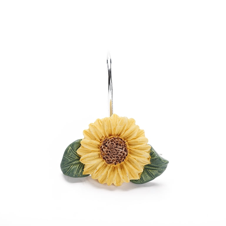 Whaline 12 Pack Sunflower Shower Curtain Hooks - Yellow Flower Decorative Rings For Bathroom & Home Decor