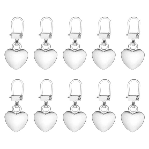 Uxcell Metal Zipper Pull Charm 10 Pcs Detachable Heart Shape Zipper Pull Replacement Repair Kits Tabs Lock for Coats Jackets Pants Luggage Suitcase Purse Fasteners, Silver Tone