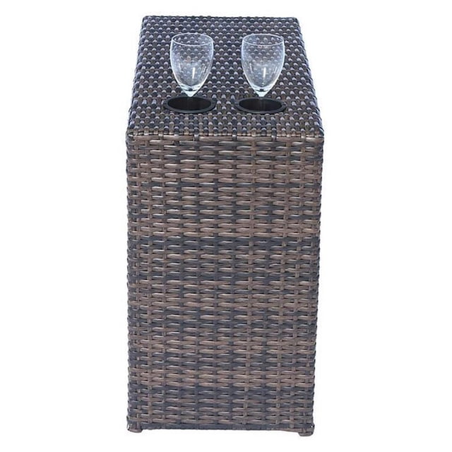 Living Source International Modern Wicker Rattan Side Table in Espresso Finish