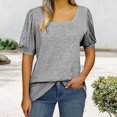 thumbnail image 3 of Womens Square Neck Tops Puff Short Sleeve Cotton Tshirts Summer Solid Color Tunic Tees Cute Tops, 3 of 4