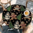 thumbnail image 2 of Black Christmas Round Tablecloth, Fitted Table Cover with Elastic for 55"-60" Round Tables, Xmas Tree Gingerbread Snowman Winter Table Cloth Outdoor Indoor Dinning Party Waterproof Tablecloths, 2 of 7