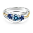 thumbnail image 2 of Gem Stone King 925 Sterling Silver and 10K Yellow Gold Round Persian Blue Moissanite and Blue Created Sapphire 3 Stone Ring for Women (1.00 Cttw, Size 6), 2 of 3