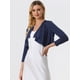 thumbnail image 2 of Bolero Elegante Allegra K frente abierto drapeado con mangas 3/4 Azul Oscuro S, 2 of 6