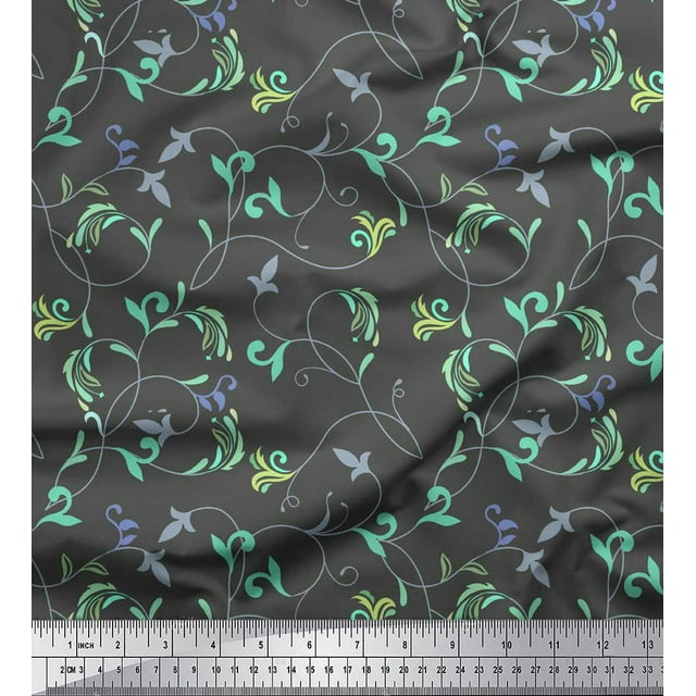 Soimoi Gray Heavy Canvas Fabric Artistic Leaves Print Sewing Fabric Yard 58 Inch Wide