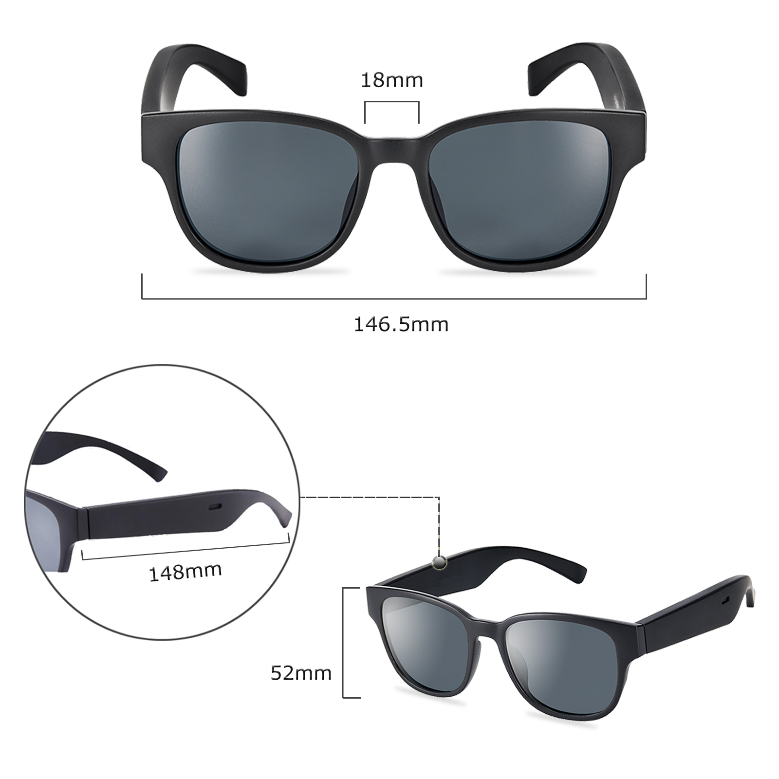 Smart Glasses/Audio Sunglasses, Voice Control and Open Ear Style Listen to music and calls with volume up and down, 6-hour battery life, Bluetooth 5.0 smart glasses and - image 7 of 7