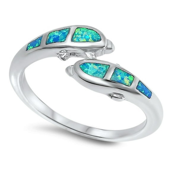Dolphin Staccato Blue Simulated Opal Sterling Silver Size 10