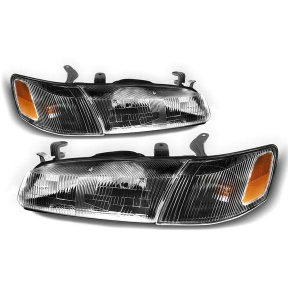 AKKON - Fits 1997-1999 Toyota Camry Headlamps Black Bezel Pair Headlights   Corner Lights Direct Replacements