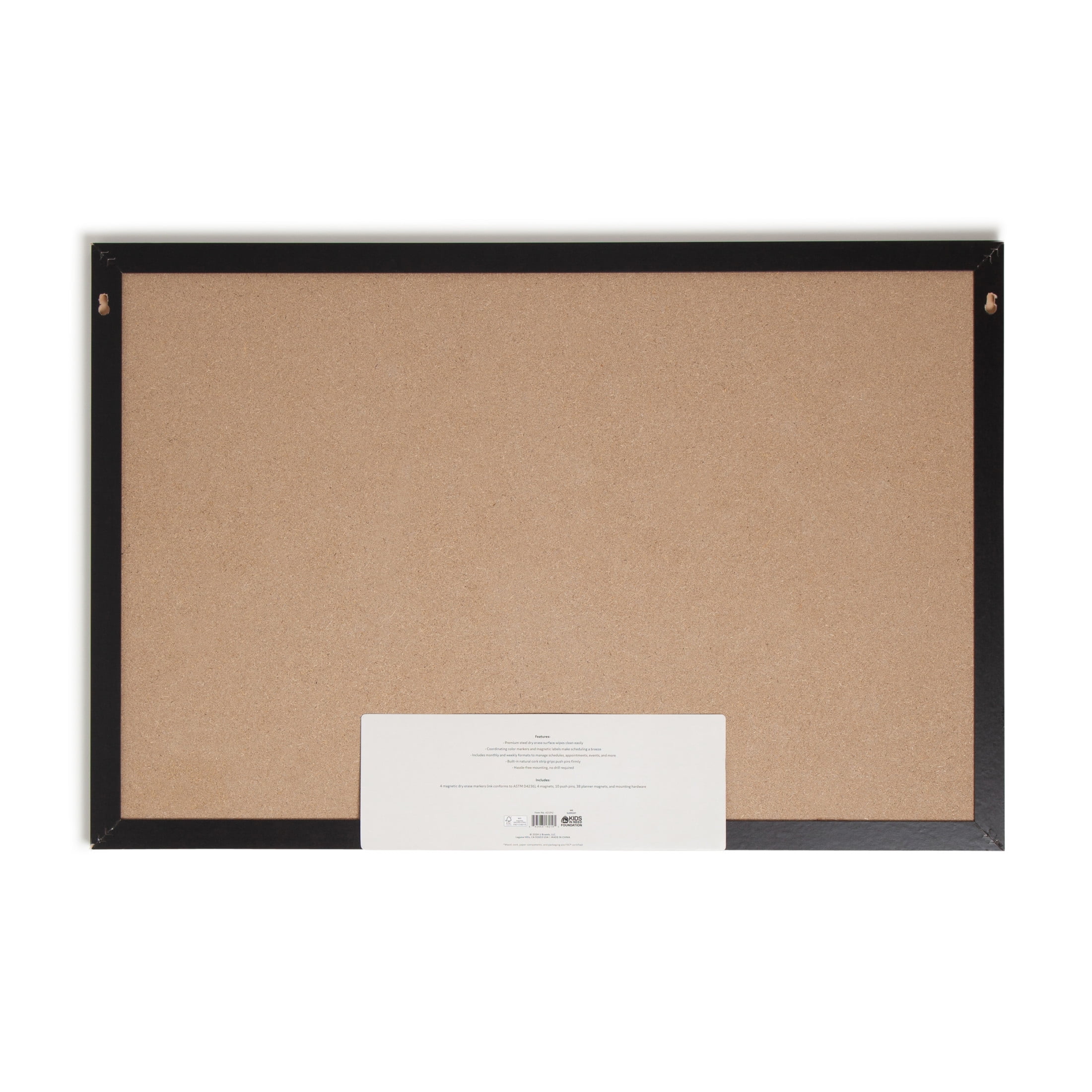 U Brands 30 x 20 in Magnetic Dry Erase Calendar Planner Board, Black Wood Style Frame