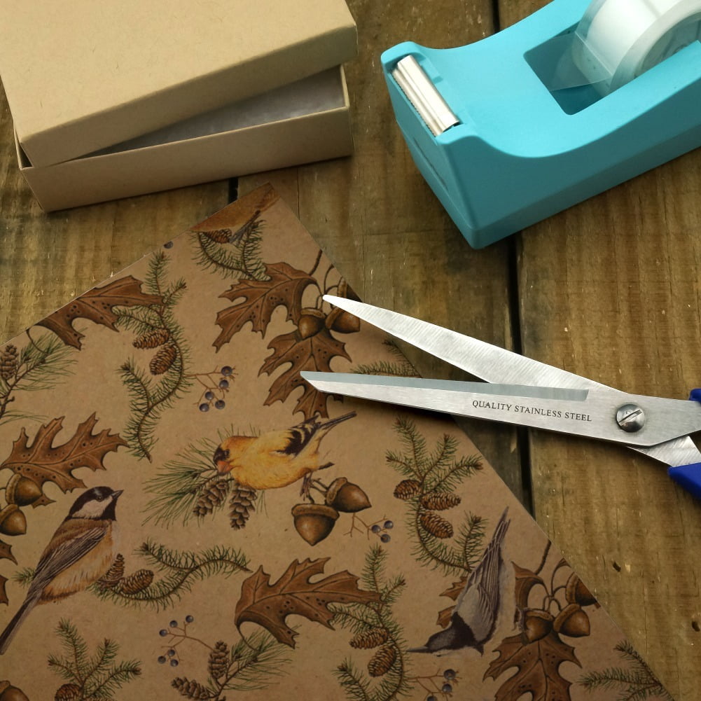 Birds Songbirds Oak Leaves Acorns Pinecones Autumn Fall Premium Kraft Roll Gift Wrap Wrapping Paper