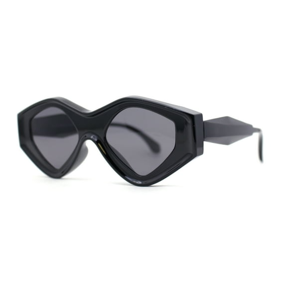 Womens Beveled Concave Octagonal Thick Plastic Mod Sunglasses All Black