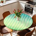 thumbnail image 2 of Ombre Green Abstract Lines Elastic Fitted Round Table Cover Modern Spring Summer Waterproof Outdoor Tablecloth for Holiday Party, Picnic, Patio & Dining Fits Tables Up to 36"-44", 2 of 8