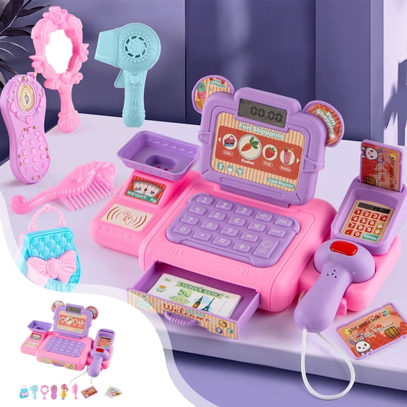 Kids Pretend Cash Register Toy Set, Supermarket Grocery Store Playset with Princess Dress Up Accessories, Pretend Store Role Play Toys for Toddlers Girls Boys Birthday Holiday Gifts