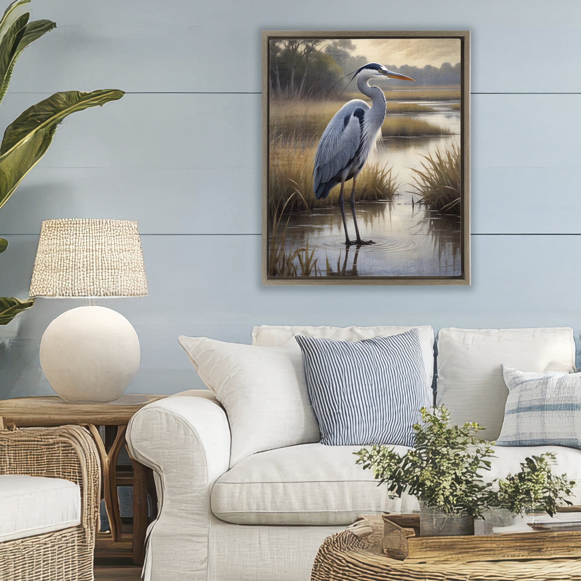 Stupell Industries Heron in Serene Marshlands Brown Framed Floater Canvas Wall Art, design by Susan Arnot