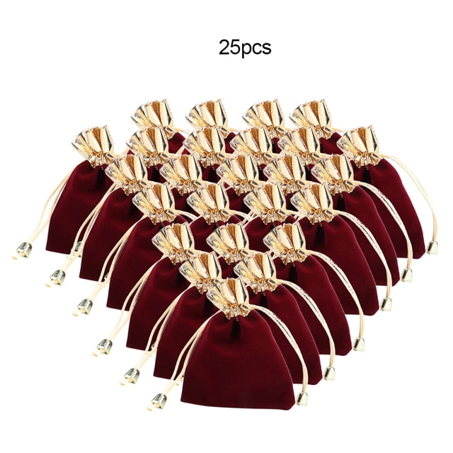 25 bolsas organizadoras de bolsillo con cordón para guardar joyas (rojo vino, 10 x 12,5 cm)