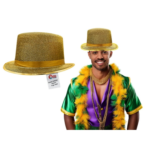 Nicky Bigs Novelties Adult Shiny Yellow Gold Glitter Mesh Top - Jazz Dance Hats Mardi Gras - Cosplay Halloween Party Costume Accessory, Yellow, One Size