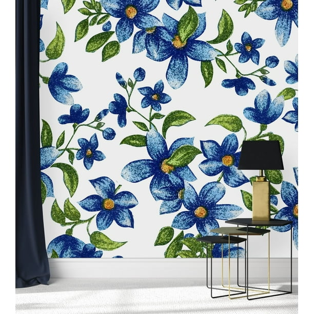 Wallpaper with Blue Flowers 