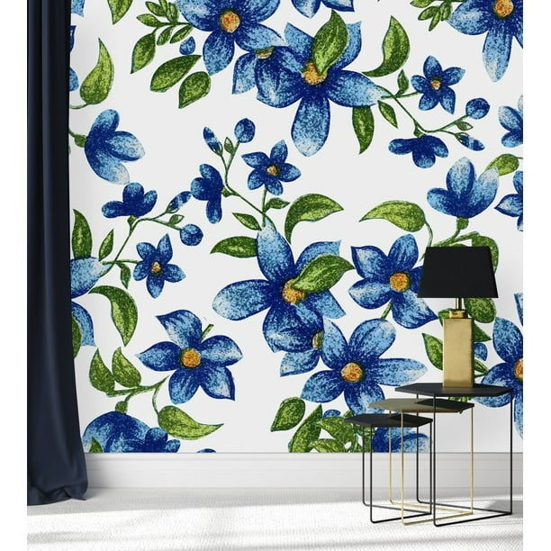 Wallpaper with Blue Flowers Wallpaper with Blue Flowers