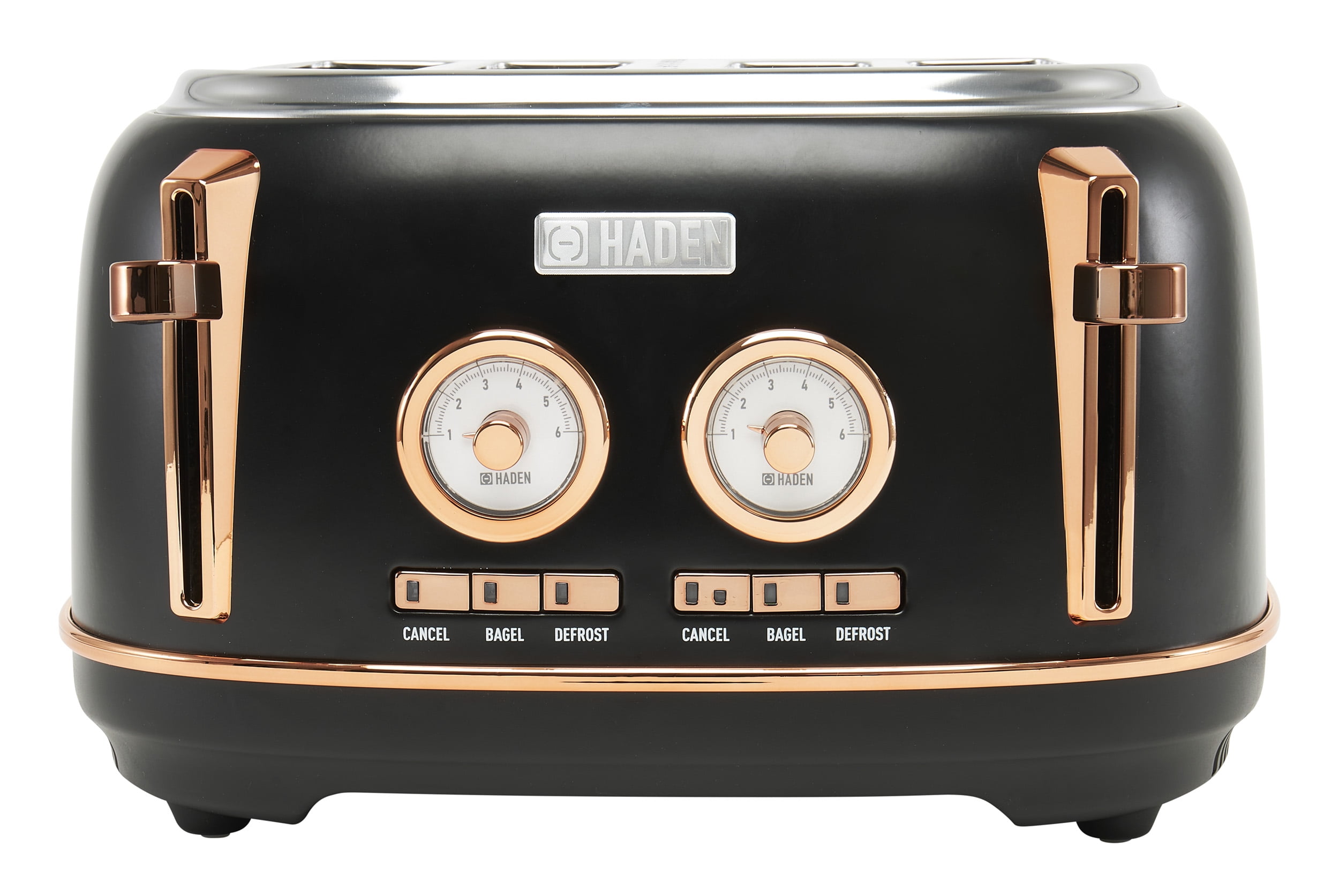 Haden Dorset 4Slice Wide Slot Stainless Steel Toaster, Black / Copper