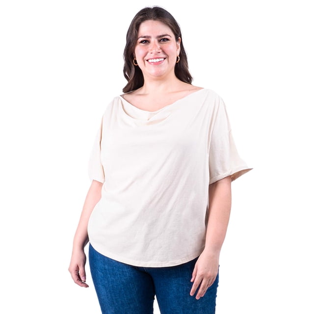Blusa Roman Fashion Escote Drapeado Talla Extra Beige 42