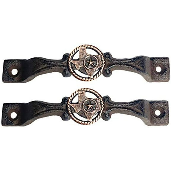 Urbalabs Cast Iron Kitchen Cabinet Handles and Drawer Pulls State of Texas Concho Cross and Star Country Home Rustic Decor Farmhouse Cabinet Handle Western Cabinet Knobs (2, Copper Texas with Star)