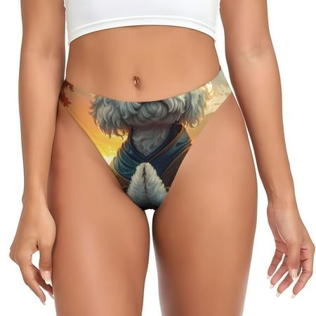 Sigee Sunset Meditating Bichon Frise for Women s G-String Panty  Low Rise  Soft Lace Perfect for Everyday Wear or Special Occasions-Large