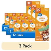 (3 pack) Great Value Fresh Seal Double Zipper Rectangle Portion Snack Bags, 100 Count