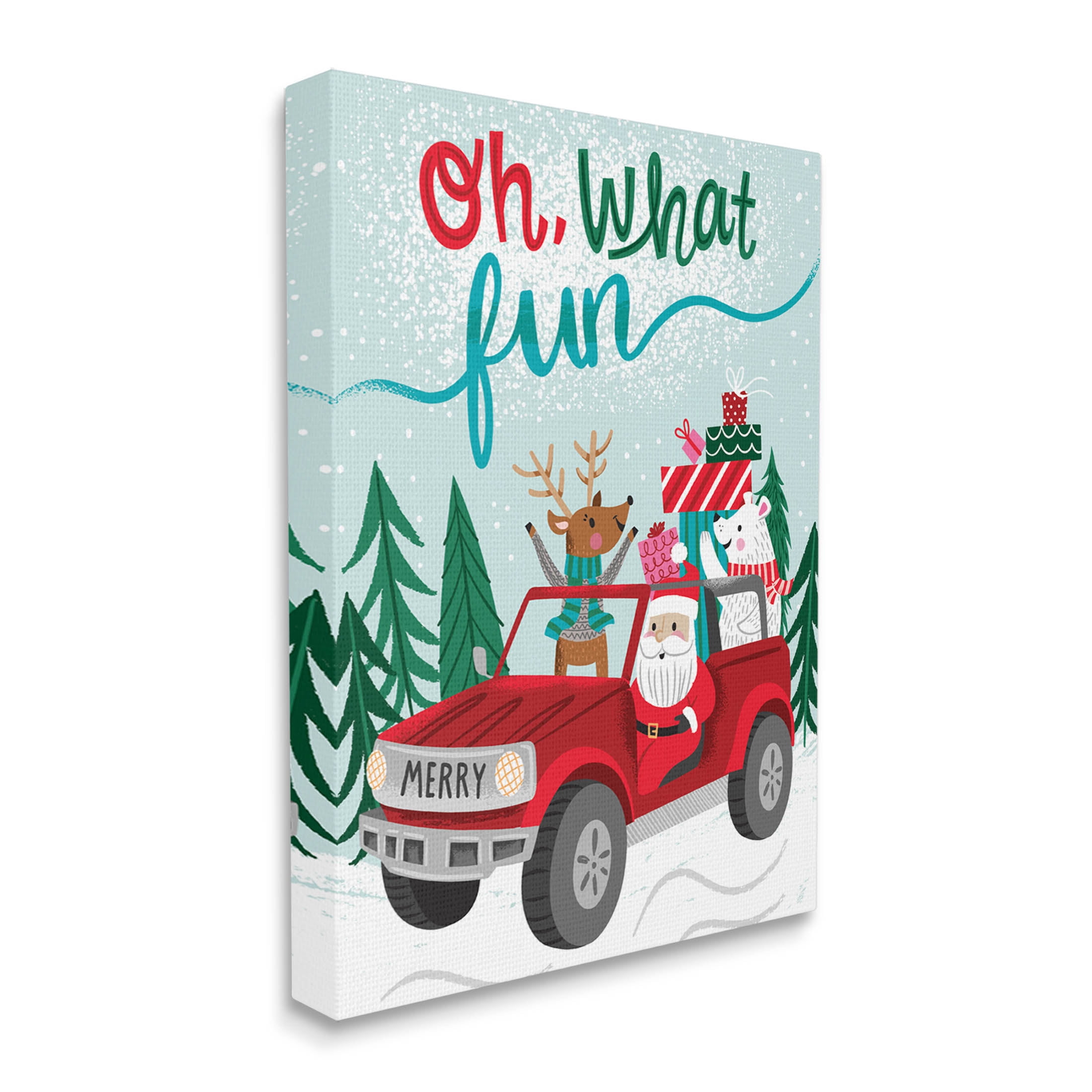Oh What Fun Santa Driving Gifts Holiday Graphic Art Gallery Wrapped Canvas Print Wall Art