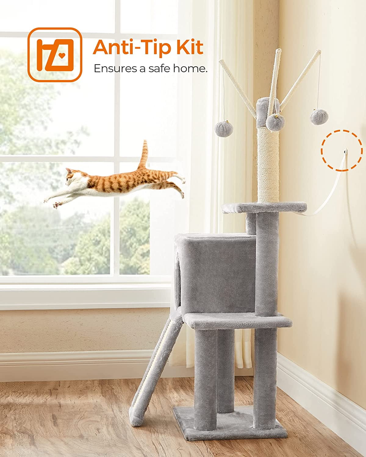Cat Tree, Small Cat Tower for Indoor Cats, Kittens, Multi-Level Plush Cat Condo, Light Gray