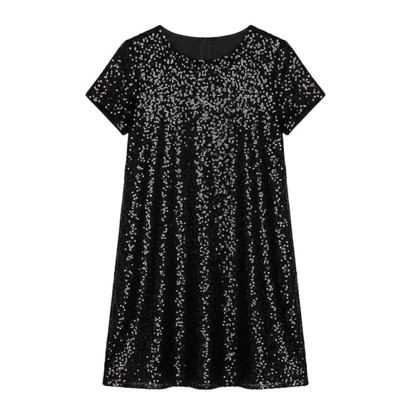 Byoo Infant Girls' Gradient Sequin Mesh T-Shirt Dress Short Sleeve Casual Shift Dress Comfortable Dresses for Kids,Black