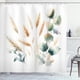 thumbnail image 3 of Cortina de ducha bohemia, diseño moderno y sencillo con estampado de acuarela de trigo y eucalipto sobre un reverso liso, juego de decoración de baño de tela con ganchos, 72" de ancho x 72" de largo,, 3 of 4