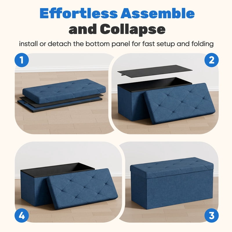 Gianna 30 Inches Folding Storage Ottoman Bench, Storage Chest, Foot Rest Stool