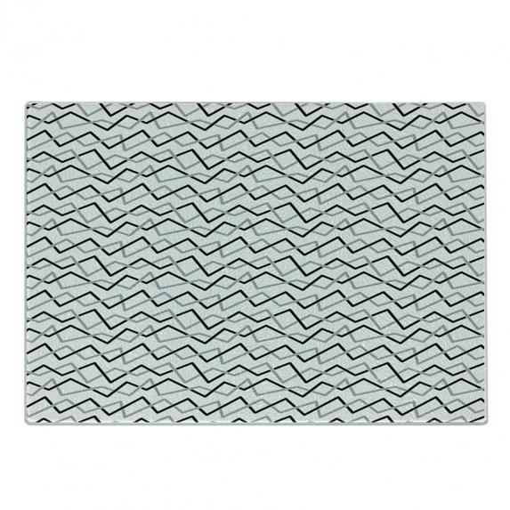 Black and Grey Cutting Board, Angled Stripes Line Art Design Monochromatic Ornamental Elements, Decorative Tempered Glass Cutting and Serving Board, Small Size, Black and Pale Grey, by Ambesonne