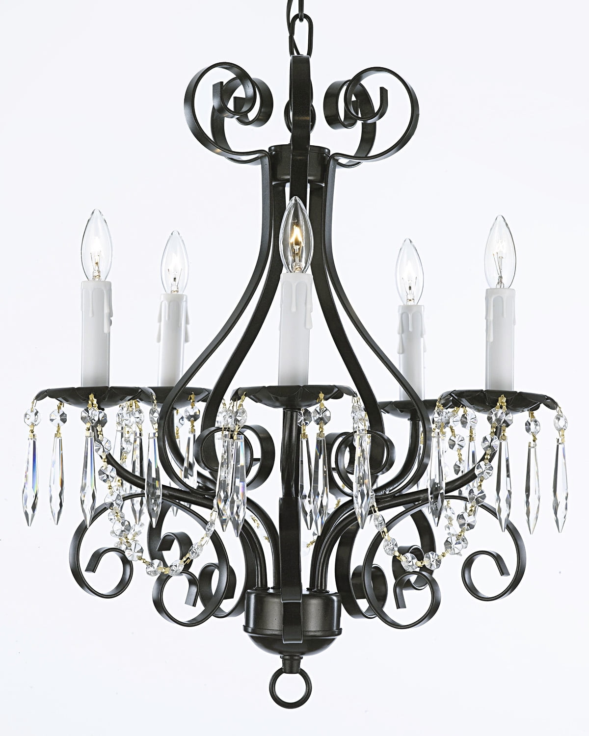 Wrought Iron And Crystal 5 Light Black Chandelier Pendant