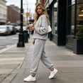 thumbnail image 5 of Women 2 Piece Outfits Fall Sweatsuit Lounge Set | Long Sleeve Drop Shoulder Crewneck Sweatshirt,Wide Leg Sweatpants,Casual Tracksuit,Winter Vacation Travel Outfits Gray XL, 5 of 7