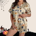 thumbnail image 2 of XINPING Halloween Pajama Set Whimsical Halloween Printed Pajama Notched Collar and Short Sleeves Cozy Home Loungewear In Short Pants for Fall and Holidays XL, 2 of 8