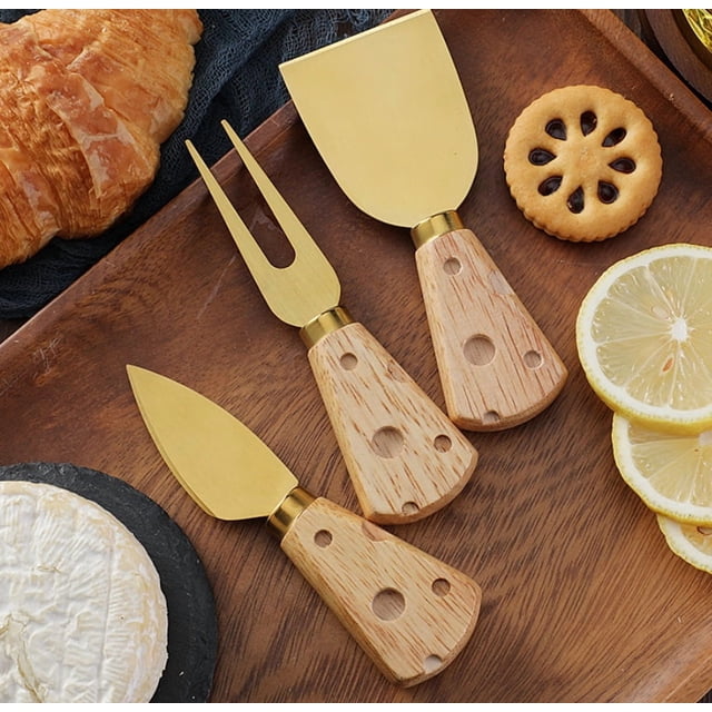1 juego de cuchillos for queso con mango de madera de goma | Juego de cubiertos occidentales | Utensilios de cocina de alta gama.