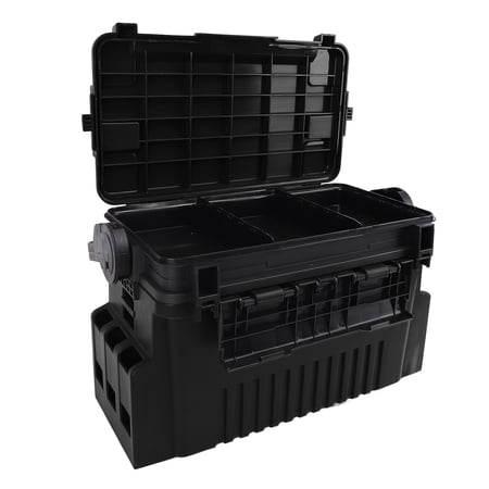 Waterproof Fishing Tackle Box Large Capacity Bait Storage Organizer Heavy Duty Reinforced Utility Case Black 17.7 In / 45 cm