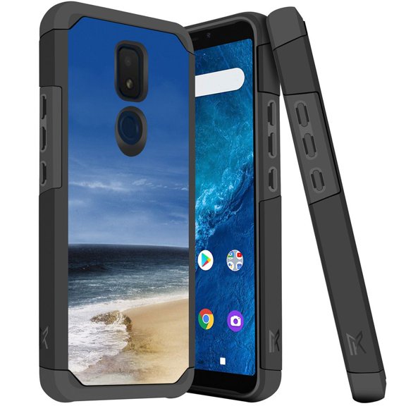 ANJ  Dual Layer Shockproof Hybrid Case   [Tempered Glass] Cover for Cricket Icon 3, Splendor, AT&T Motivate 2 - Ocean Horizon