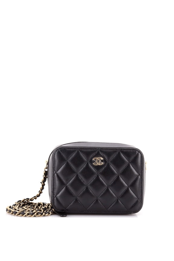 Pre-Owned Zip Around Vanity Case with Chain Quilted Lambskin Mini By Rebag