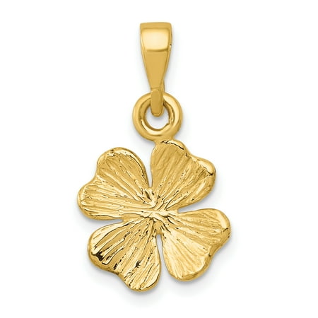 - 14k Yellow Gold Textured Four Leaf Clover Pendant Charm Necklace Good Luck Italian Horn For Women Gift Set