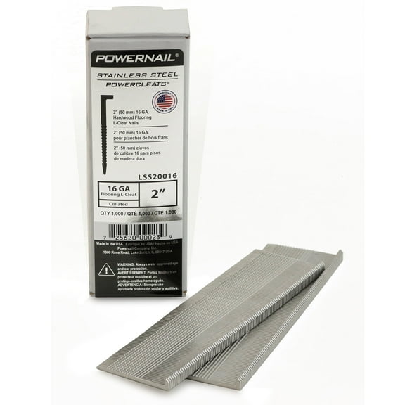 Powernail LSS20016 16 Gauge 2 Inch Length Stainless Steel L-Cleats Flooring Nails (Box of 1000)