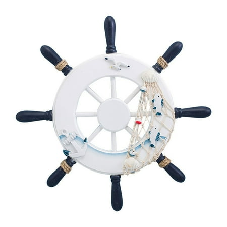 

Boat Steering Wheel Pendant Marine Style Wooden Rudder Wall Hanging Decoration for Home Living Room Office Blue