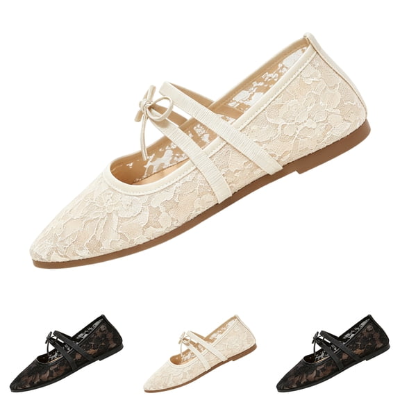 IEMIEMIEM Womens Mesh Mary Jane Flats Lace Mesh Ballet Flats Elegant Square Toe Slip on Flats Lightweight Breathable Summer Party Walking Shoes White