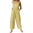 thumbnail image 2 of Nmmued Linen Overalls for Women, Overalls for Women Loose Fit, Bib Overalls Women, Baggy Overalls for Women, Wide Leg Overalls for Women, Yellow M, 2 of 5