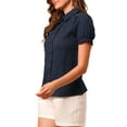 thumbnail image 5 of MODA NOVA Juniors Cotton Frilled Top Turndown Collar Solid Blouse Blue XS, 5 of 6
