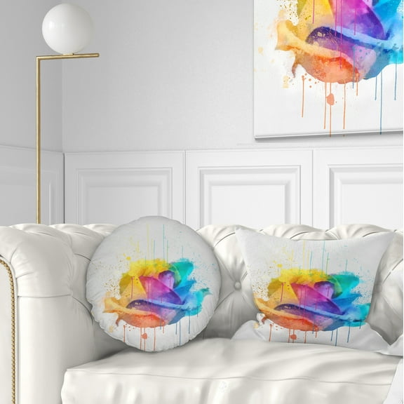 Designart Multicolor Rose with Color Splashes - Floral Throw Pillow - 12x20